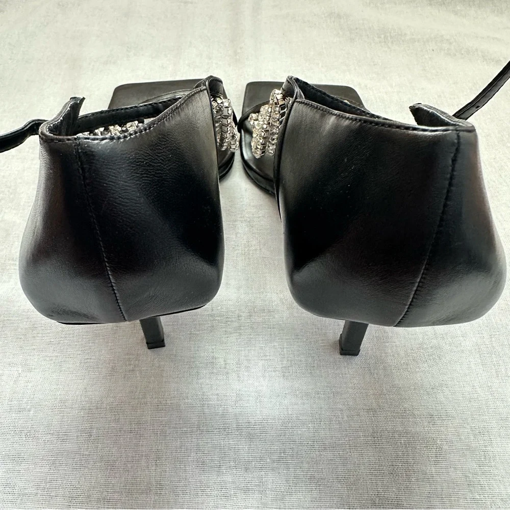 New Zara $129 Rhinestone Square Toe Black Sandals 1343/610 Size 10 RARE - Picture 14 of 16